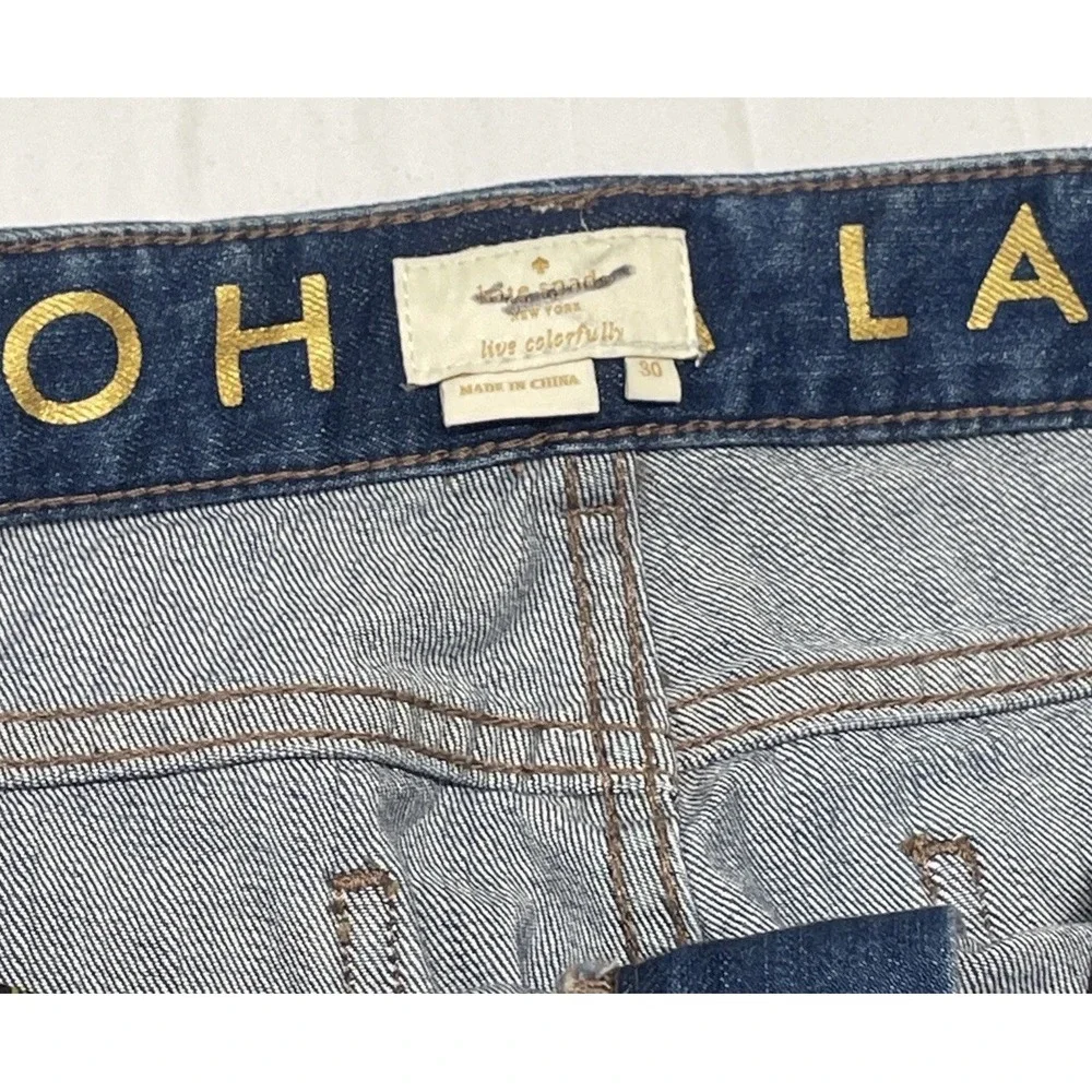 Kate Spade New York Ooh La La Straight Leg Blue Ankle‎ Jeans Raw Hem Womens 30